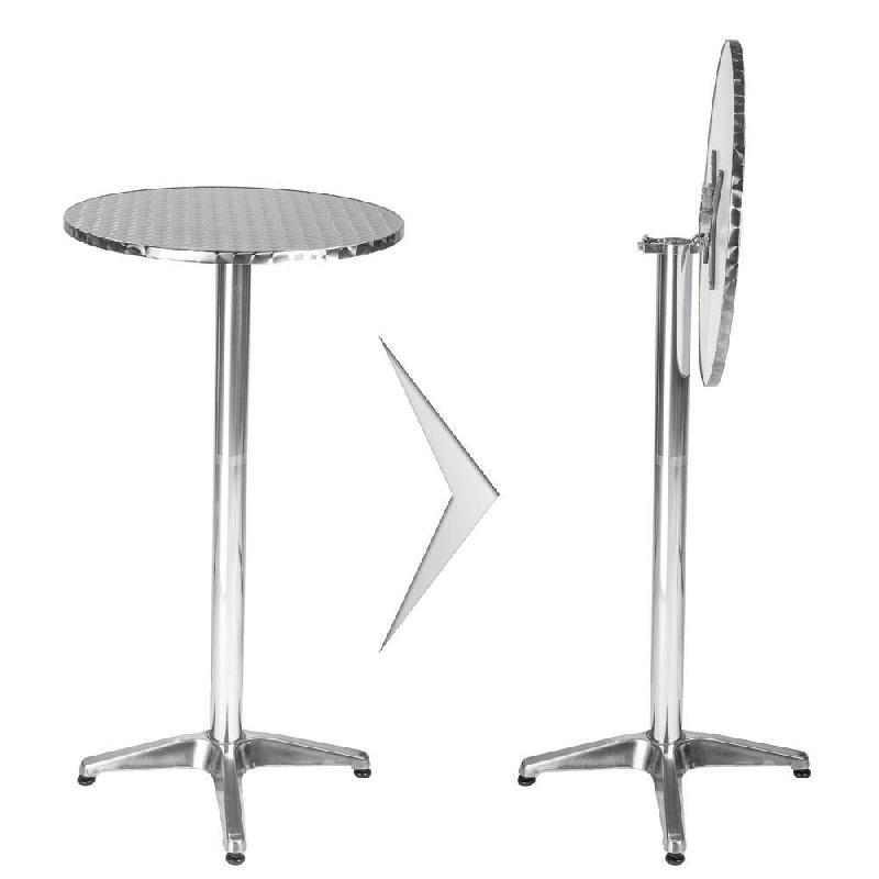 MANGE DEBOUT ALUMINIUM DIAMÈTRE TABLE 60 CM DIAMÈTRE PIED 5,8 CM PLIABLE HAUTEUR RÉGLABLE 74/114 CM GRIS 2008193_0