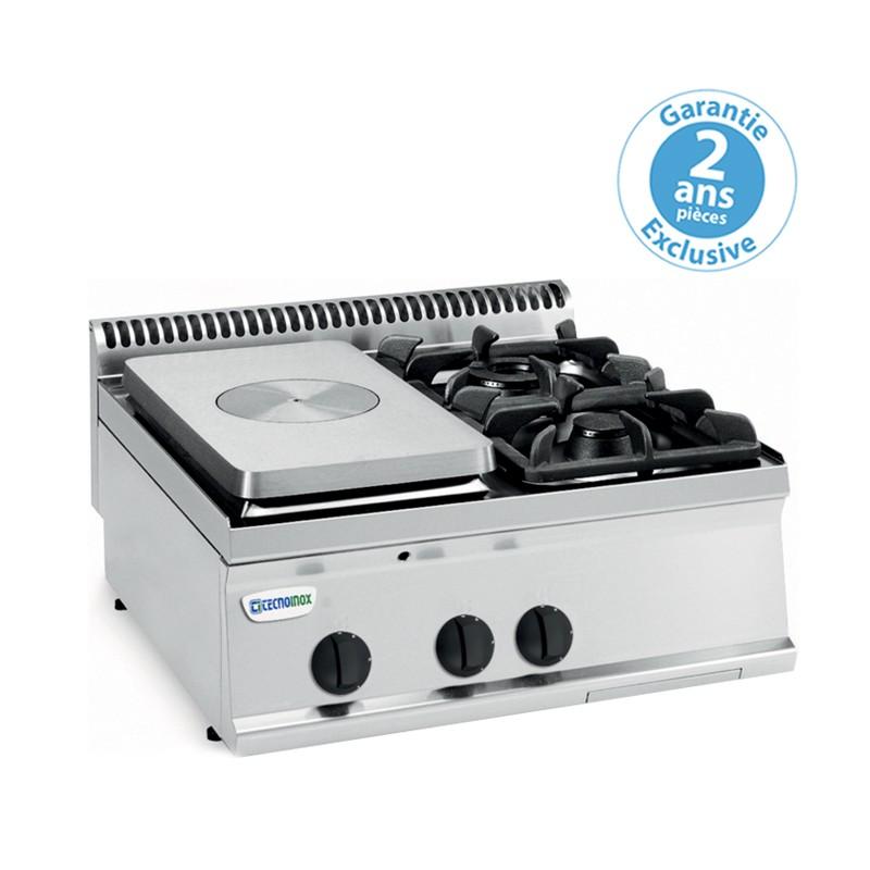 Plaque de cuisson pro top 2 feux vifs gaz + 1/2 plaque coup de feu à