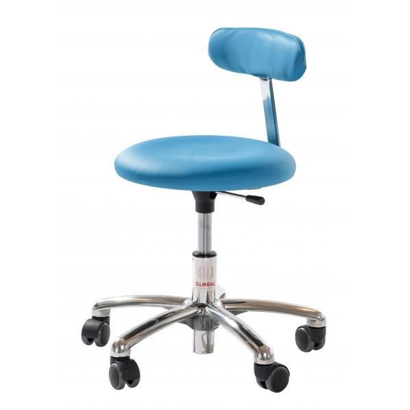 Siège ergonomique petite enfance - base aluminium - assise et dossier rembourrés en simili cuir bleu - 5 roues pivotantes - Rolléco_0