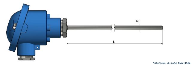 Thermocouple avec tête de raccordement standard - TH00 - Types K, N, J, T, E, R, S, B - Classe 1 et 2_0