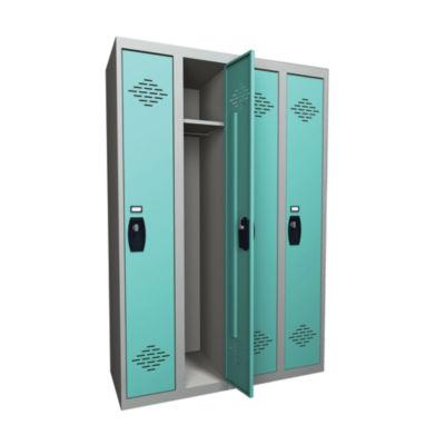 Vestiaire monobloc industrie propre 4 cases toit plat, corps gris / portes vertes_0