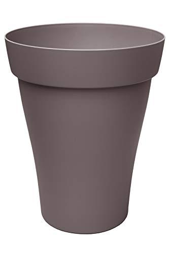 Poetic Jardin Roméo Plus - Pot rond taupe 46L avec soucoupe assortie, intérieur et extérieur, résistant aux intempéries_0