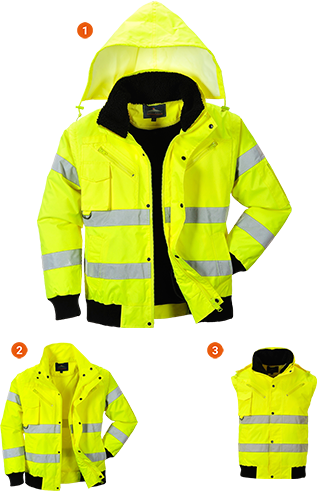 Blouson bomber hivis 3 en 1 jaune C467 - certifié CE, imperméable, manches amovibles, 8 poches, taille L_0