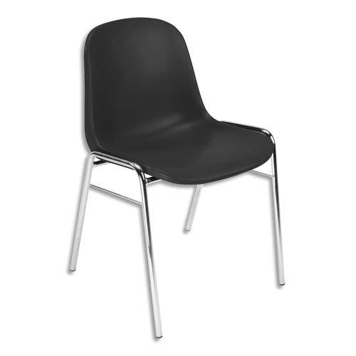 Chaise coque noire didiplast sans accroche, piètement en acier chromé, empilable 40 x 40 cm, hauteur 81cm_0