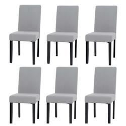 Décoshop26 - Lot de 6 chaises de salle à manger dossier haut en tissu velours côtelé gris clair et bois pieds foncés 04_0007641 - gris 3000262211791_0