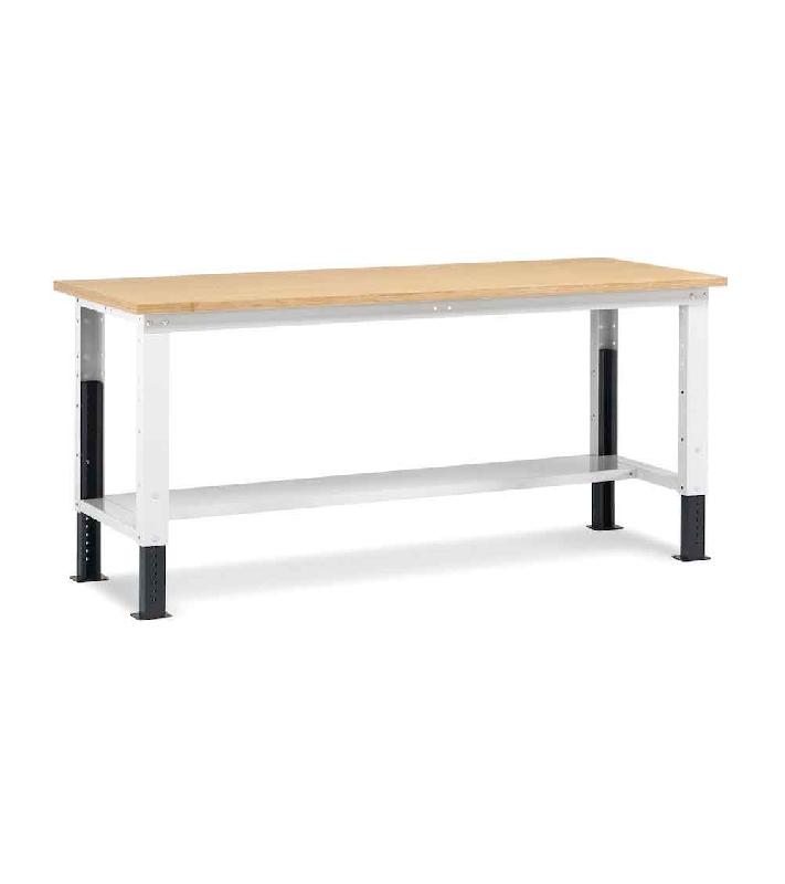 Établi métallique Fortis - plateau bois multiplis hêtre 2000 mm - charge 1000 kg - réglable en hauteur_0