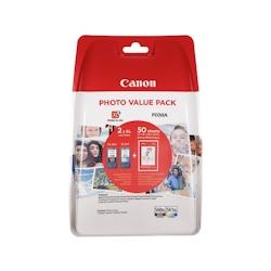 Pack 2 cartouches d'encre Canon Noir PG-560XL et Couleurs CL-561XL + 50 feuilles papier photo - Usage non intensif_0