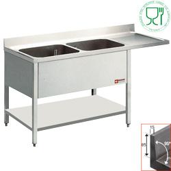Plonge inox 2 cuves 500x500x325 - égouttoir droite - profondeur 700 mm - gamme Standard Line 1800x700xh880/900 - soubassement soudé - espace lave-vaisselle - L1821VD_0