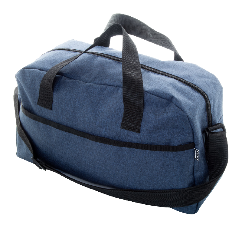 Sac de sport en RPET - bleu foncé - 600D avec poche avant et bandoulière réglable_0