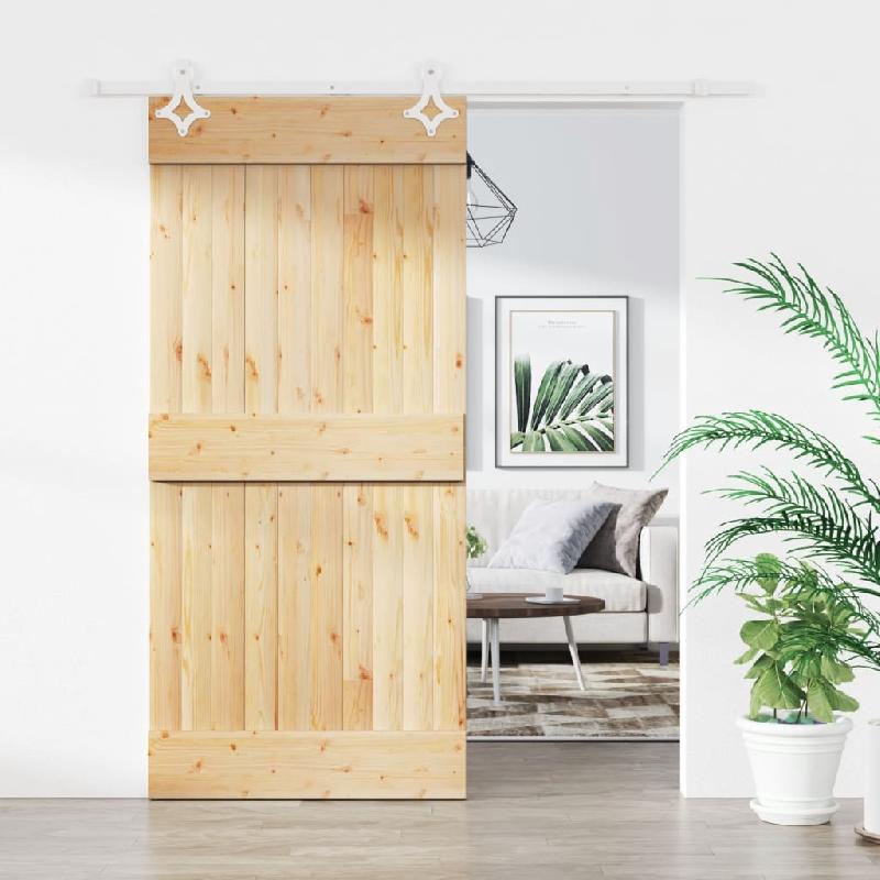 Vidaxl porte coulissante et kit de quincaillerie 90x210 cm pin massif 3203182_0