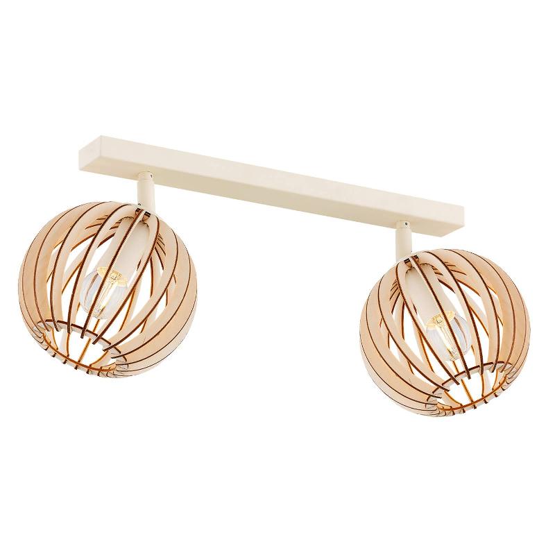 ARGON PLAFONNIER PAZ BLANC LAMELLES BOIS, À 2 LAMPES