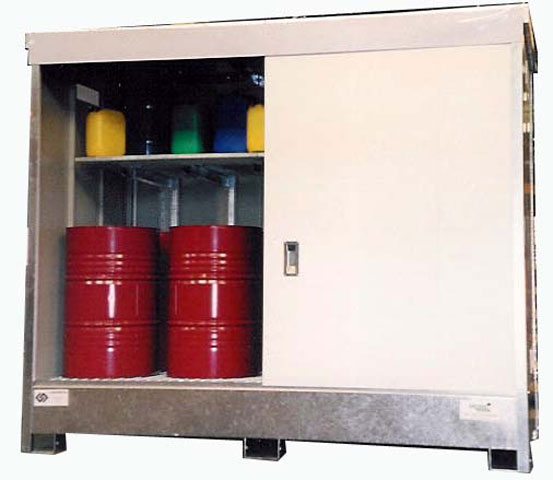 Armoire de stockage extérieur de liquides polluants en industrie pour fûts de 200 L ou conteneurs de 1000 L_0