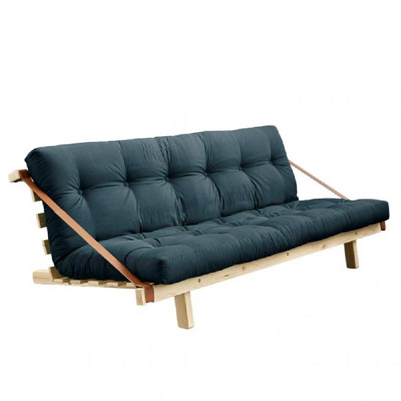 BANQUETTE FUTON JUMP EN PIN MASSIF COLORIS BLEU PÉTROLE COUCHAGE 130 CM._0