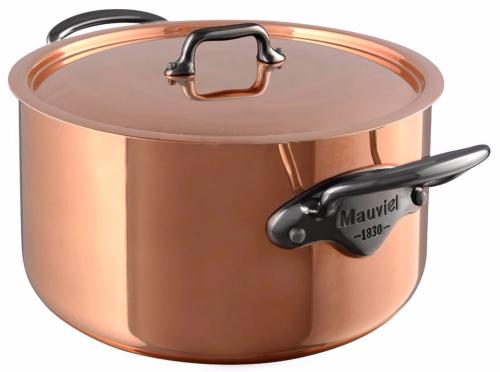Bassine à ragoût 24 cm avec couvercle - Mauviel M'150 Onyx en cuivre intérieur inox - Monture fonte inox laquée_0