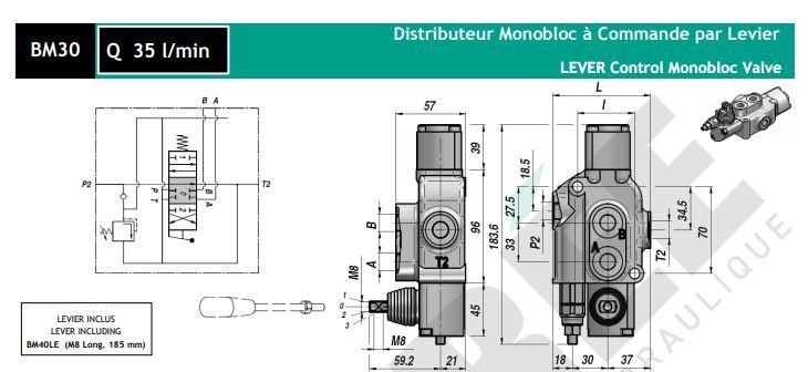 Bm30 - distributeur hydraulique monobloc - Perée - Fonte - Débit 35 l/min_0