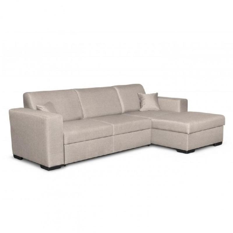 Canapé d'angle à droite convertible CABIRI beige - avec coffre de rangement et coussins d'appoint_0