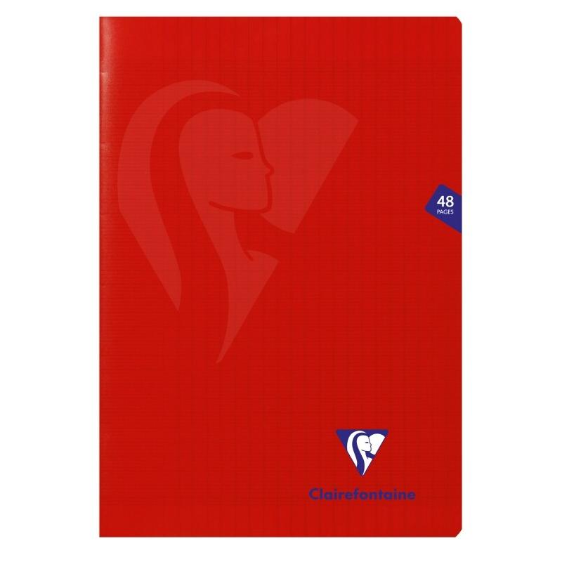 Clairefontaine Lot de 10 Cahier Mimesys A4, 48p./24 feuilles 90 g/m² piquées, coloris rouge, Séyès - 3329683331018_0