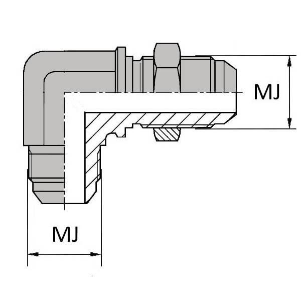 Coudes - 90° mâle JIC - X mâle cloison JIC - JCMCL90404 - CMJCL 7/16 90° - Ø MJ 7/16' - Ø MJ 11.11 mm_0
