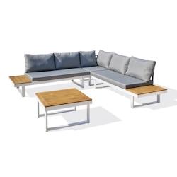 Salon de jardin 5 places - bois d'acacia et aluminium blanc - MIYAKO - DCB GARDEN_0