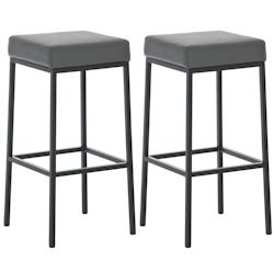 Décoshop26 - Lot de 2 tabourets de bar avec repose-pieds design simple assise hauteur 80 cm en PVC gris support en métal noir 10_0004363 - gris 3000_0