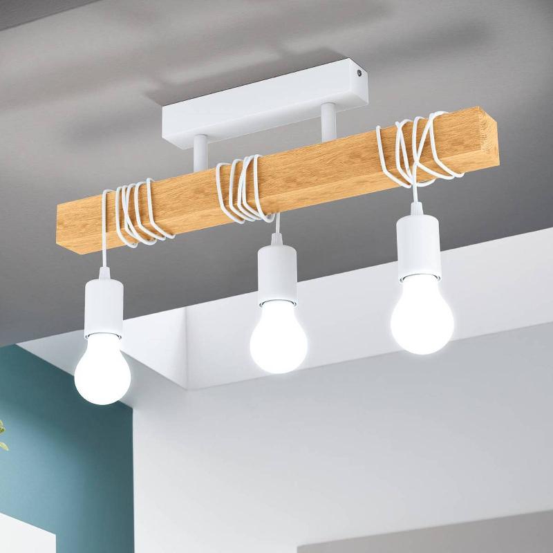 EGLO PLAFONNIER TOWNSHEND EN BOIS, À 3 LAMPES BLANC