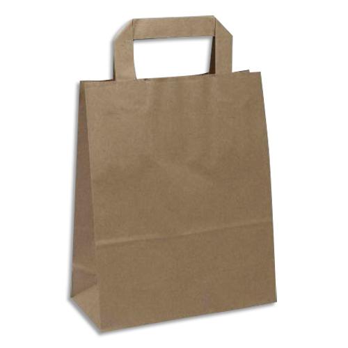 Emballage paquet de 250 sacs papier kraft recyclé brun, 80g, 10 kg, poignées plates - l26 x h32 x p14 cm_0