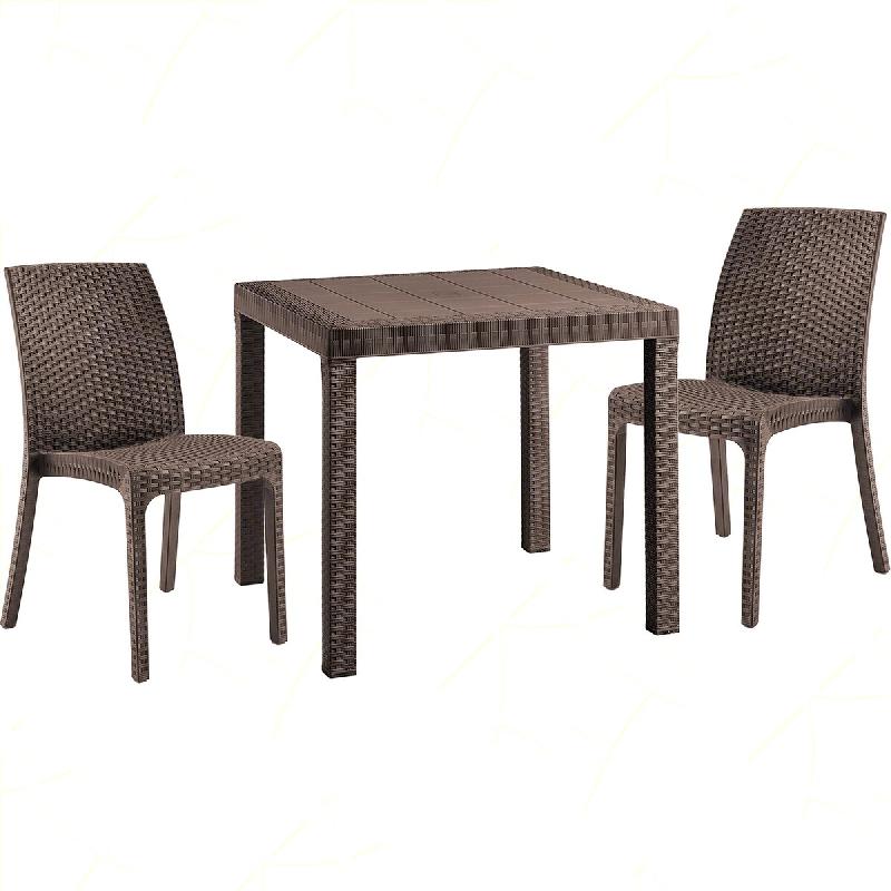 Ensemble de 2 chaises avec une table carrée en rotin marron - marron plastique polypropylène 8050054388410_0