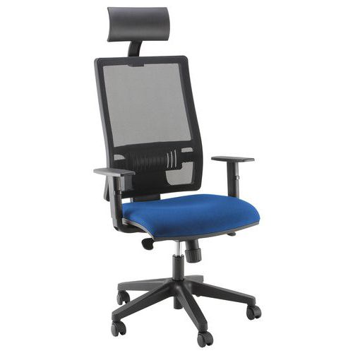 FAUTEUIL OFFICE AVEC TÊTIÈRE PIÈTEMENT NOIR ASSISE BLEU - MANUTAN EXPERT