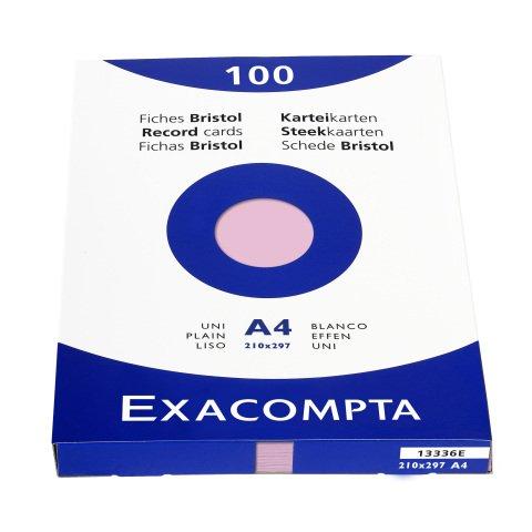 FICHE BRISTOL 210 X 297MM UNIE ROSE NON PERFORÉE EXACOMPTA - BOÎTE DE 100