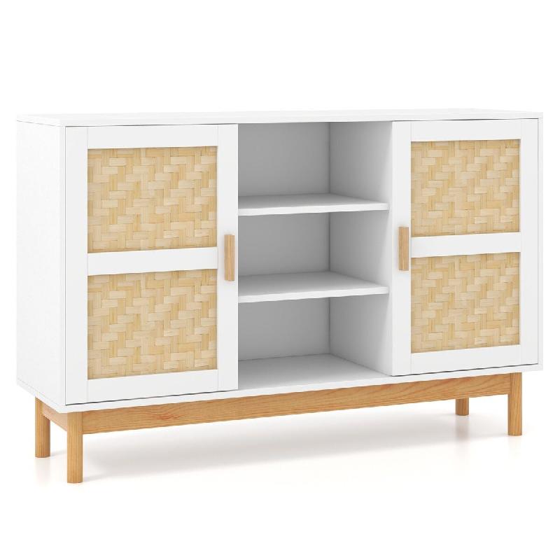 Helloshop26 - Buffet meuble de rangement 120 x 35 x 78 cm avec espace ouvert et sécurité renforcée style moderne en bambou blanc 20_0019440 - vert_0