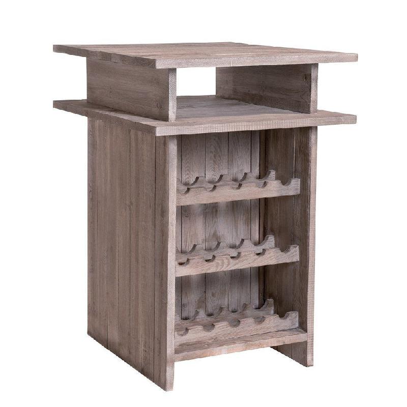 Ilot dégustation Héritage - pin vieilli - L80xP90xH114cm - Rangement bouteille et verre - Spécial caviste_0
