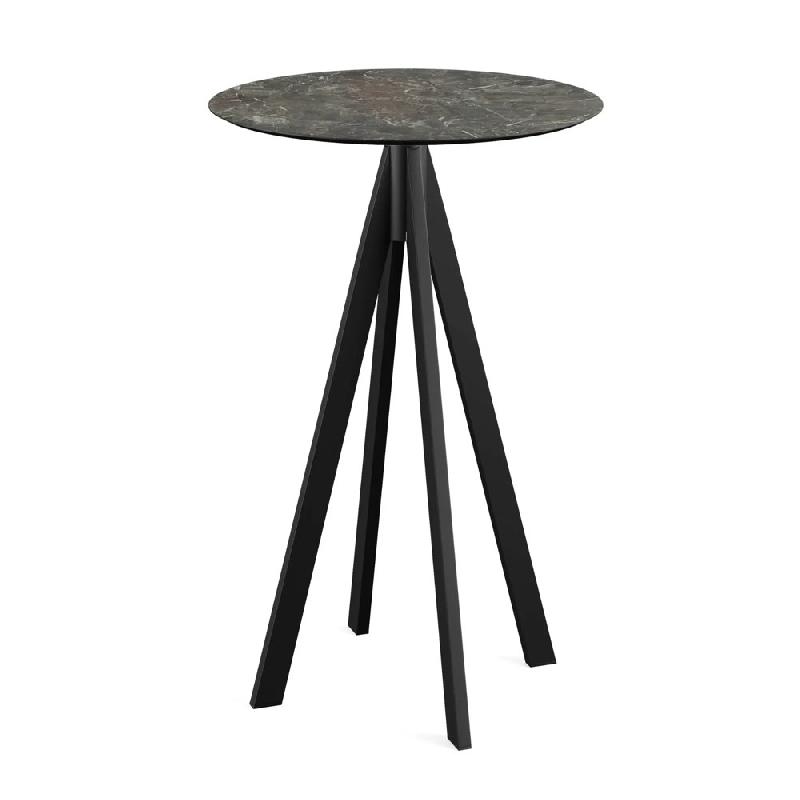 Infinity mange-debout avec piètement noir + plateau HPL Galaxy Marble Ø70 cm_0