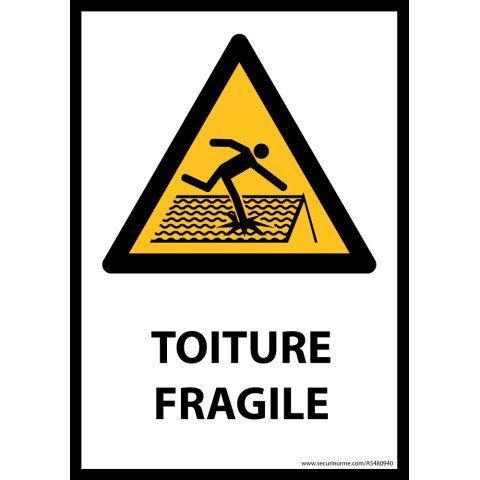 LOT DE 2 - SIGNALÉTIQUE DE DANGER - PICTO TOITURE FRAGILE - W036 - ISO 7010 VINYLE SOUPLE AUTOCOLLANT A4