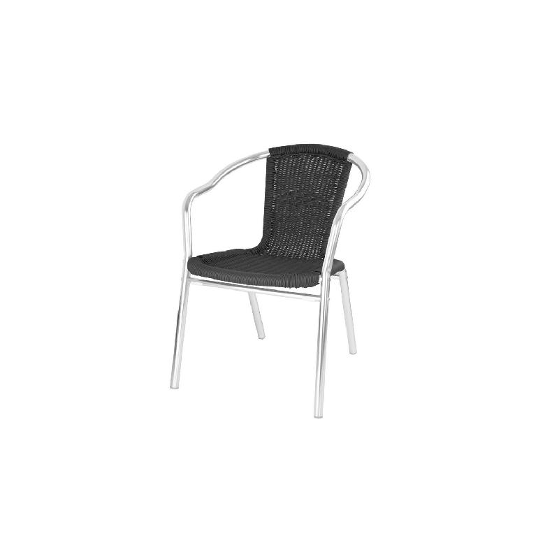 Lot de 4 fauteuils (H)755 x (L)617 mm en aluminium & rotin noir_0