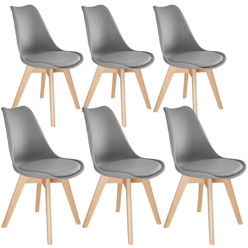 Lot de 6 chaises salle à manger - pieds en bois clair - design minimaliste et ergonomique - gris - modèle 08_0000141_0