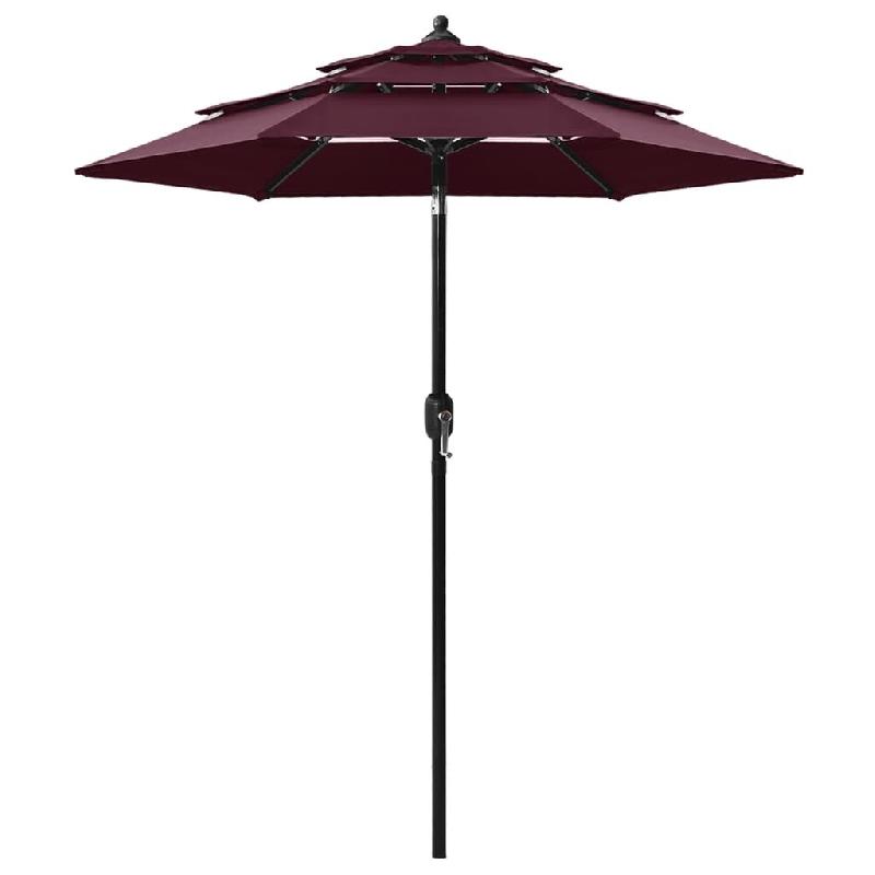Parasol de jardin à 3 niveaux mât en aluminium rouge bordeaux Modèle Calypso Soleil - 313856_0