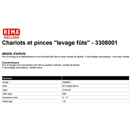 Pince de levage vertical CVA pour fut Référence   CVA-0.5_1
