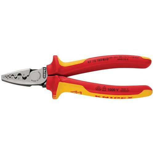 PINCE À SERTIR LES EMBOUTS 180MM - GAINAGE BI-MATIÈRE - ISOLÉE 1000V - KNIPEX