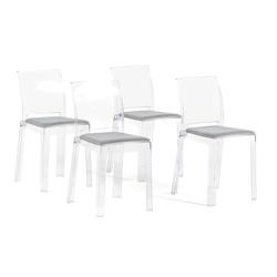 RATTATAN Lot de 4 chaises en polycarbonate avec coussin rembourré, design moderne,transparentes et résistantes,pour salle à manger,cuisine,restaura_0