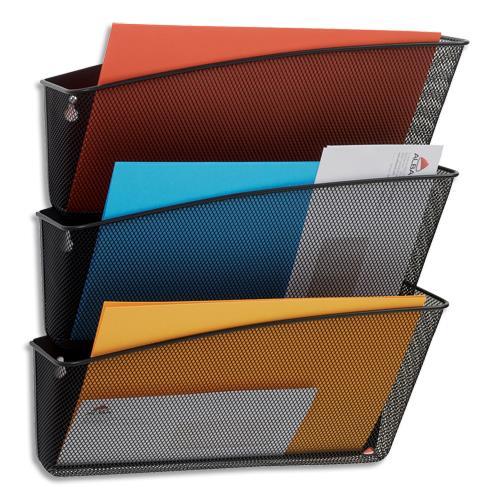SET 3 CORBEILLES MURALES METAL ALBA MESH - JUSQU'AU FORMAT A4+ - 35X17X12 CM - NOIR