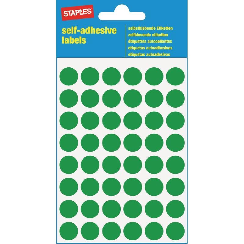 STAPLES PASTILLE ADHÉSIVE COULEUR - STAPLES - Ø 12 MM - COLORIS VERT - 240 PASTILLES