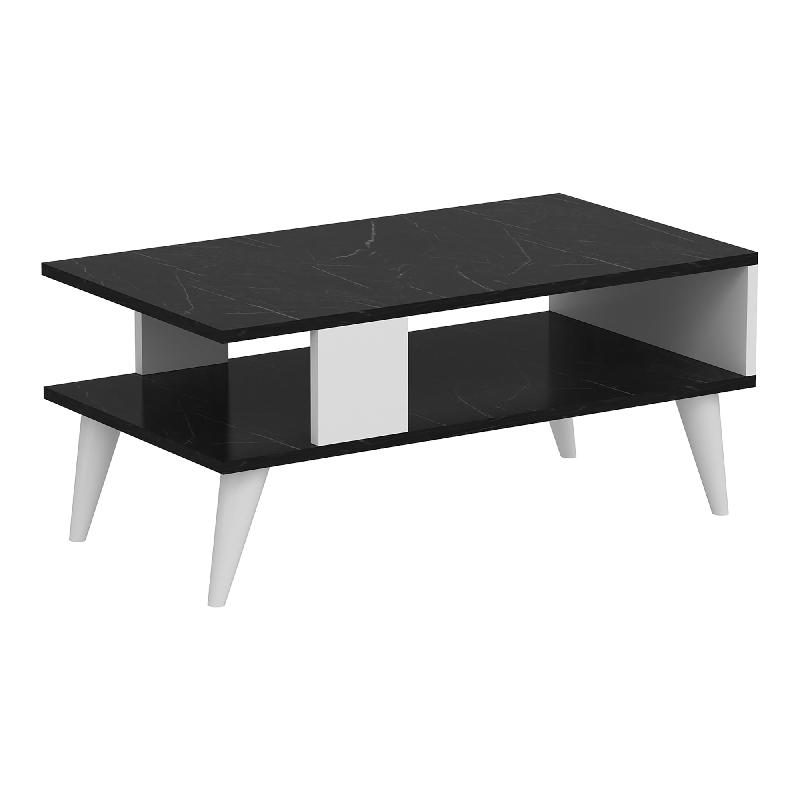 Table basse avec espace de rangement - 40 x 90 x 45 cm - Marbre noir/blanc - 03_0008465_0