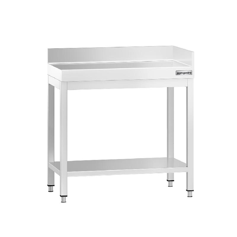 Table Inox d'angle Premium avec Dosseret et Etagère - P 600 mm | Ggm_0
