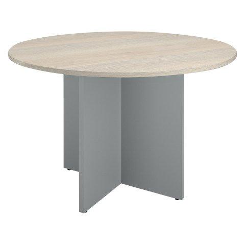 TABLE RONDE DIAMÈTRE 120 CM PLATEAU CHÊNE GRIS PIEDS CROIX ALUMINIUM EXCELLENS