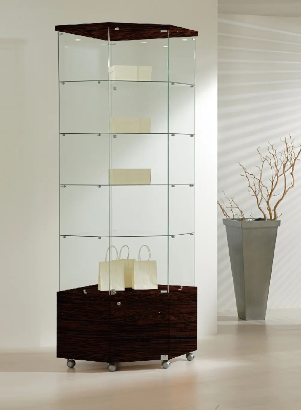 Vitrine haute d'angle 7/22MVA - verre trempé - couleur wengé - dimensions 68x68x220 cm_0