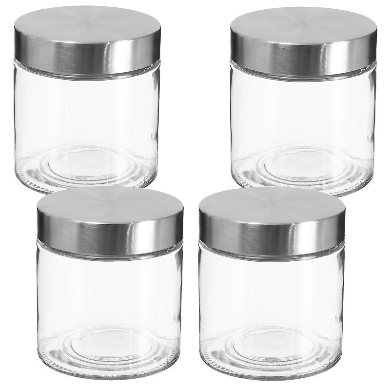 WellHome - Lot de 4 bocaux en verre et acier inoxydable de 750 ml, couleur argent - transparent verre PK3935_0