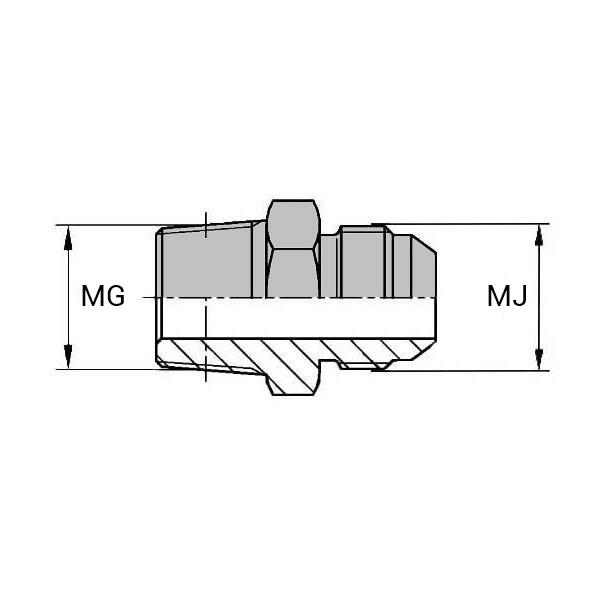 Adaptateurs - Droit mâle JIC - X mâle gaz conique - MJ5/16 / MGCO1/8 - Ø MJ 7.9mm / Ø MG 9.72mm - JMMCO00202_0