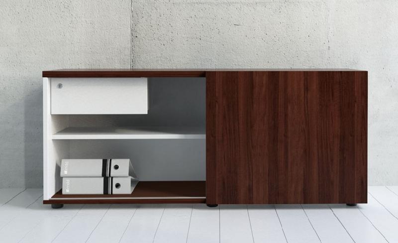 Armoire basse avec porte coulissante - MDD - Cacao, Gris aluminium_0