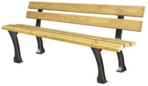 Banc public Düsseldorf - 5 lames en pin du Nord, pieds en fonte, 180 cm, traité autoclave classe IV_0