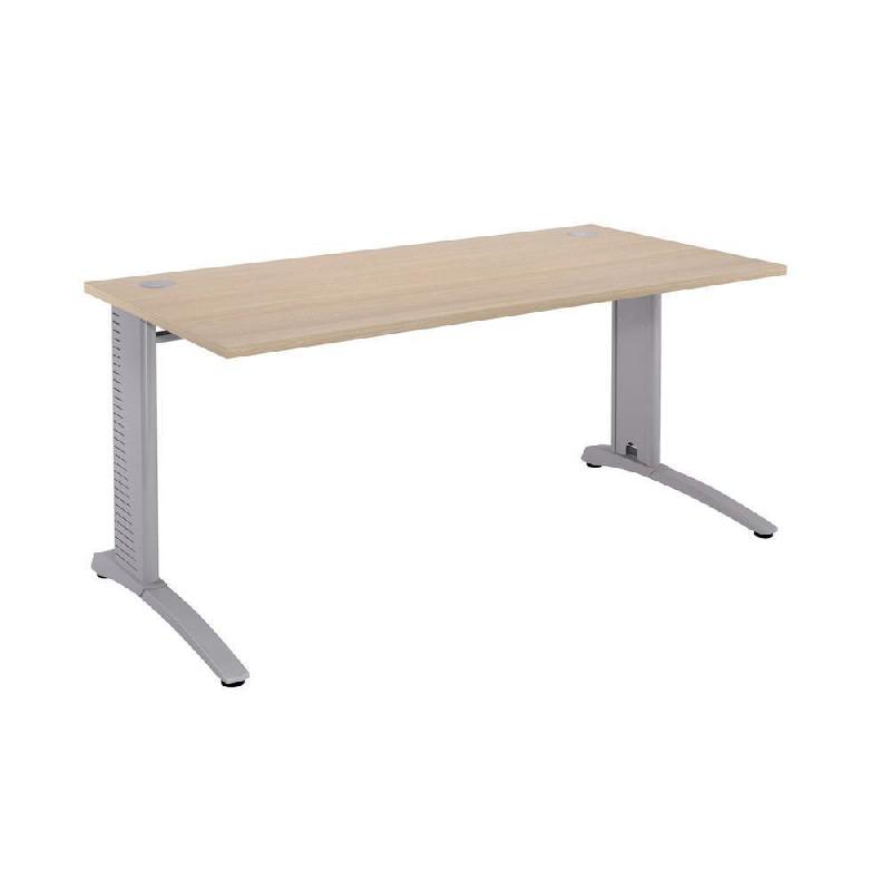 BUREAU DROIT BIOSPACE 2 - L. 140 X P. 80 CM - PLATEAU CHENE - PIEDS METAL EN L ALUMINIUM - EMBASE ALUMINIUM
